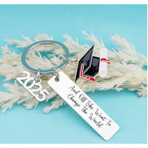 Class of 2025 Stainless Steel Keychain, Off She Goes Comes with Gift Box